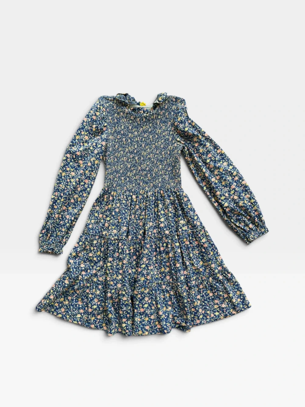 Polo Ralph Lauren Girls XL 16 Navy Floral Smocked Tiered Long-Sleeve Dress